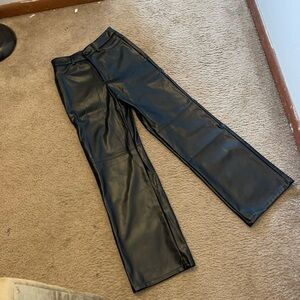 black straight leg leather pants